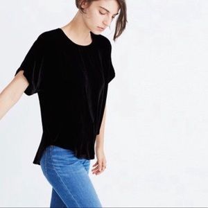 Madewell black short sleeve velvet shirt medium